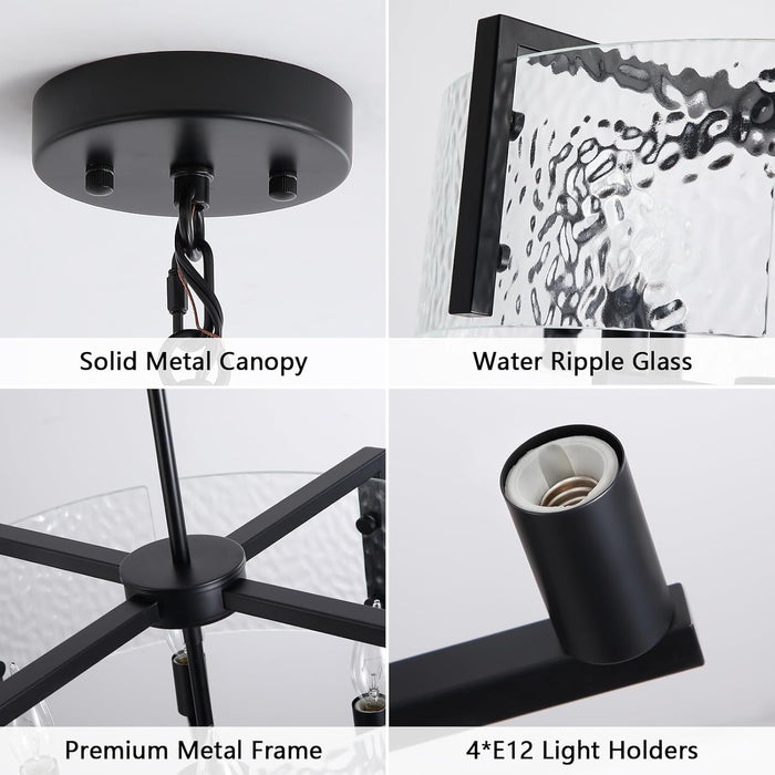 Black Drum Glass Chandelier With Crystal Ripple Shade