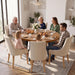 Extendable round Dining Table Wood Circle to Oval Kitchen Table for 4 to 6 People with Black Cross Metal Legs Modern Rustic Walnut Dinner Table Space Saving Furniture