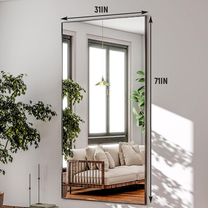 71"X31" Full Length Mirror Extra Large Hanging or Leaning Rectangle Mirror Aluminum Alloy Thin Frame Bedroom Floor Dressing,Black