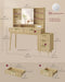Oak Beigewash Vanity Desk Sliding Mirror Illumination