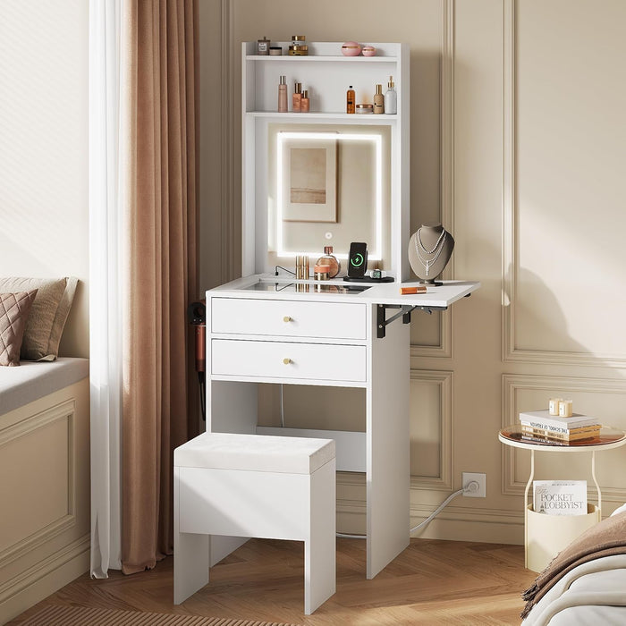 Small White Vanity Desk With Lighted Mirror Integrated