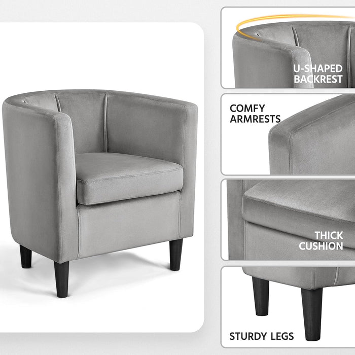 Accent Chair, Modern Velvet Armchairs with Big Ample Seat, Cozy Upholstered Barrel Sofa Chair for Living Room Bedroom Waiting Room, Set of 2, Gray