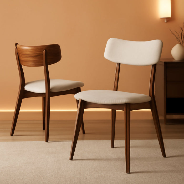 Mid-Century Walnut Finished Frame Dining Chairs (Set of 2) (Light Beige)