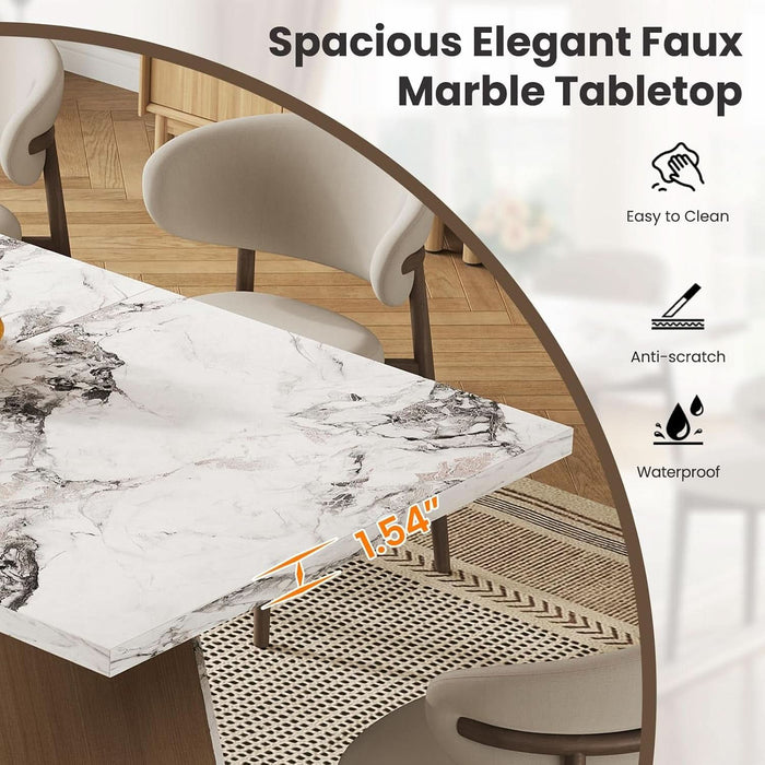 71 Inch Modern White Dining Table for 6-8 People, Large Faux Marble Kitchen and Dining Room Table,Rectanglar Dinner Table with Metal Frame for Dining Room, Living Room, White