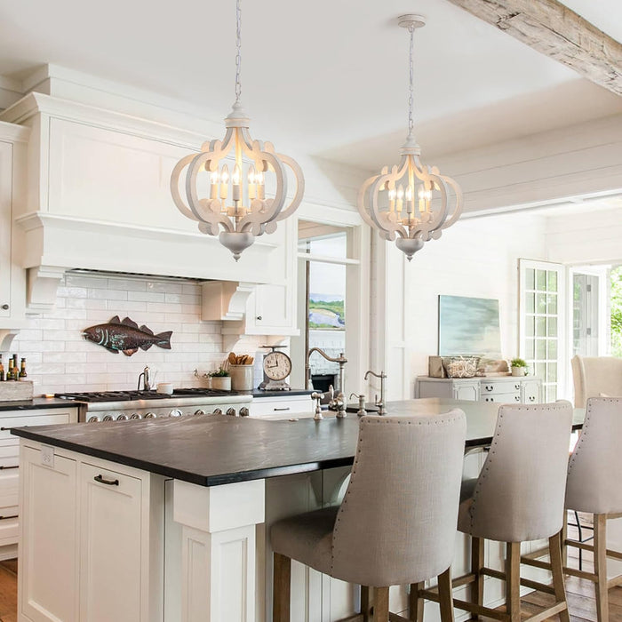 White Farmhouse Chandelier Five Light Pendant Fixture