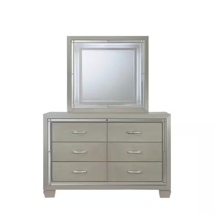 Glamour Youth 6-Drawer Dresser & Mirror W/ LED Light Set in Champagne