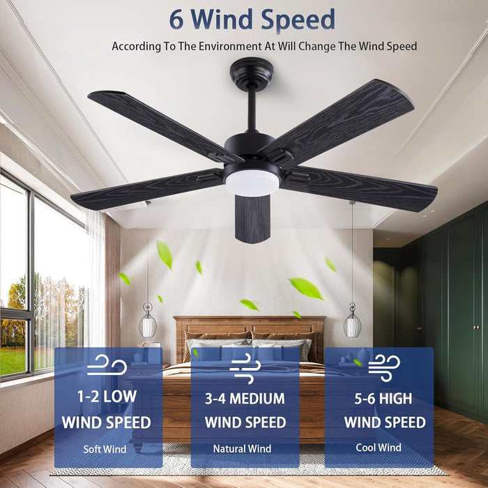 52" Ceiling Fans with Light and Remote,Farmhouse 5 Blades Quiet Reversible DC Motor Ceiling Fans for Modern Indoor/Outdoor/Patio/Living Room/Bedroom(Black/Walnut)