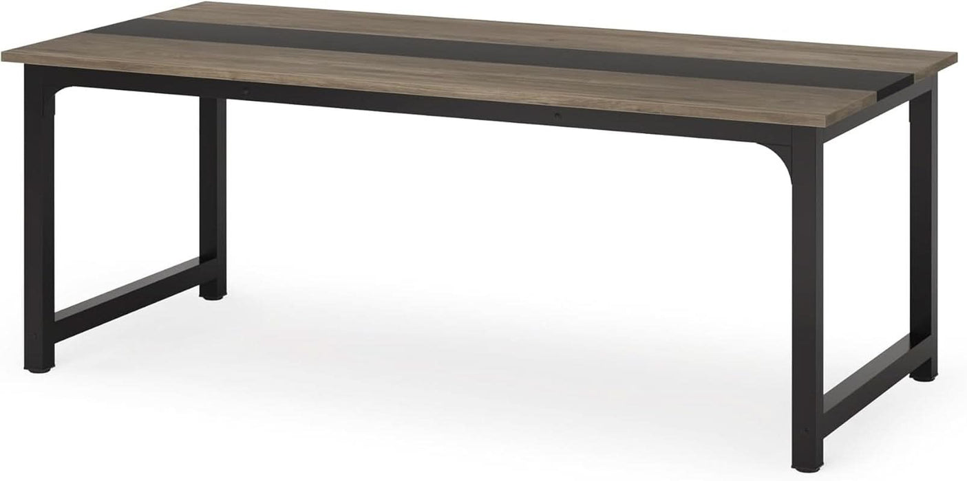 70.8” Executive Desk, Large Office Computer Desk with Thicken Frame, Modern Simple Workstation Business Furniture for Home Office, Vintage Grey/Black