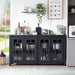 Large Sideboard Buffet Cabinet with Storage, 63" Black Farmhouse Kitchen Coffee Wine Bar Cabinet with 4 Glass Doors, Mid Century Modern Wooden Side Board Table for Dining Room, Living Room