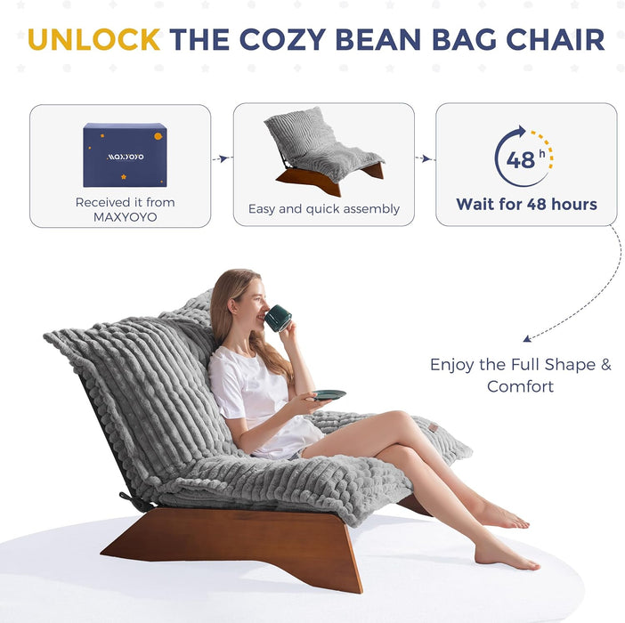 Grey Adjustable 3-Position Bean Bag Chair with Cover