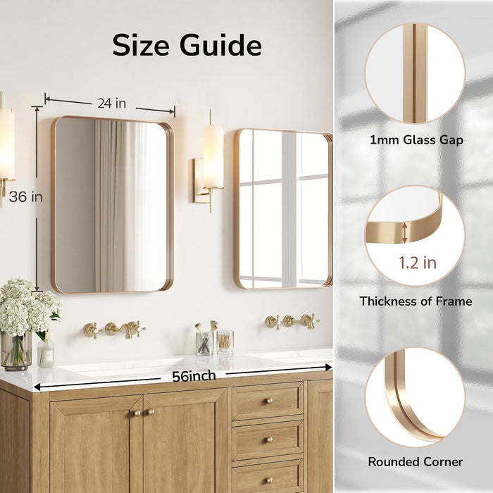 Gold Bathroom Mirror 24"X36", Rectangle Mirror for Bathroom Sink