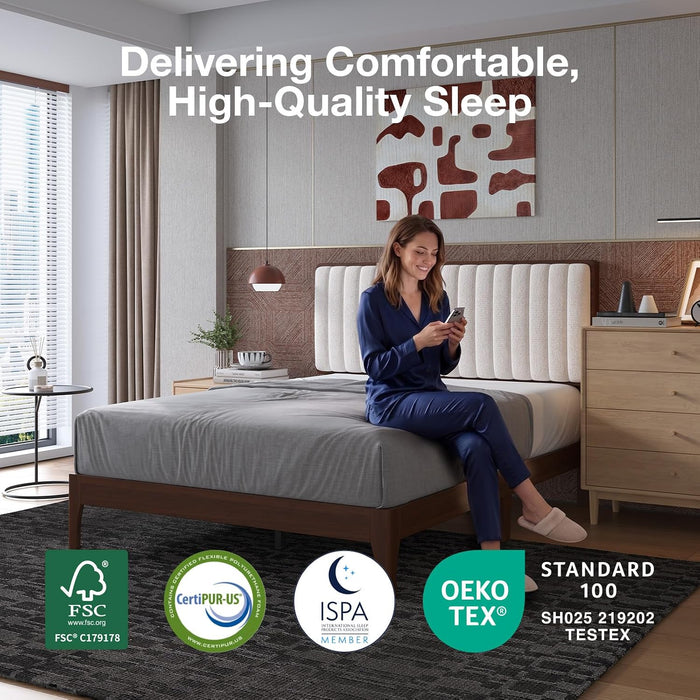 Queen Size Bed Frame with 3-Level Adjustable Upholstered Headboard