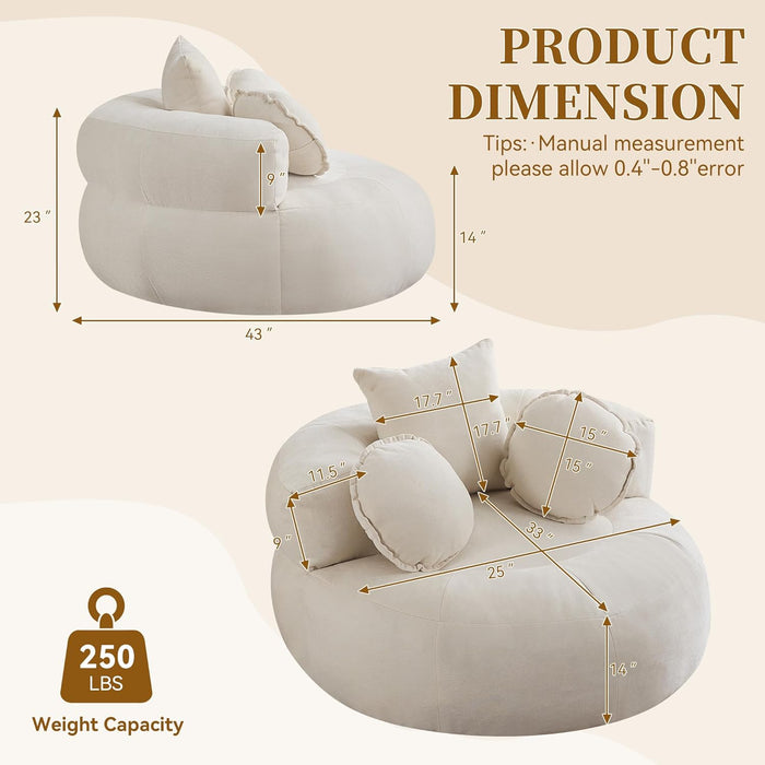 Round Oversized Floor Chair Beige Chenille Utility