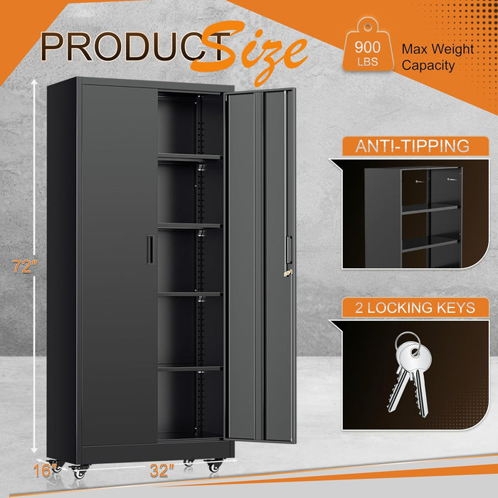 IndustrialGrade 73Inch Black Garage Cabinet Durable