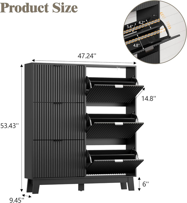 Sleek Black Entryway Shoe Cabinet With Organization