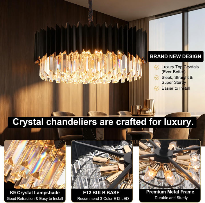 Premium Elegant Black 24 Inches Crystal Chandeliers