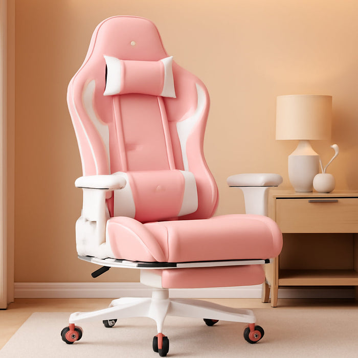 Gaming Chair with Footrest Speakers Video Game Chair Bluetooth Music Heavy Duty Ergonomic Computer Office Desk Chair (Pink)