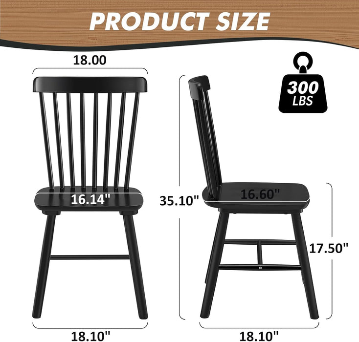 Windsor Dining Chair Set of 4, Spindle Back Wooden Chairs for Kitchen and Dining Room, Farmhouse Country Wooden Dining Chairs for Dining Living Room, Farmhouse Restaurant, Black