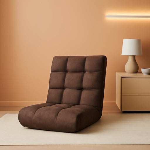 Floor Chair with Back Support, Folding Sofa Chair with 14 Adjustable Position, Padded Sleeper Bed, Couch Recliner, Floor Gaming Chair, Meditation Chair, Gaming Floor Chairs for Adults(Brown)