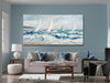 Wave 3D Textured Ocean Wall Art for Living Room Blue Seascape Sailboat Canvas Coastal Painting Artwork for Christmas Gift Bedroom Bathroom Home Office Wall Decor, Large 40"X20"