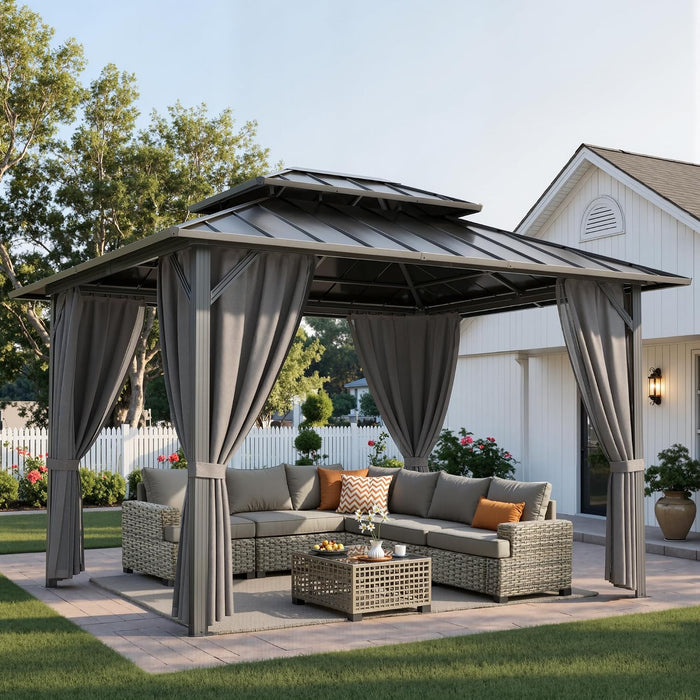 10x12 Hardtop Gazebo WeatherResistant Double Roof Patio