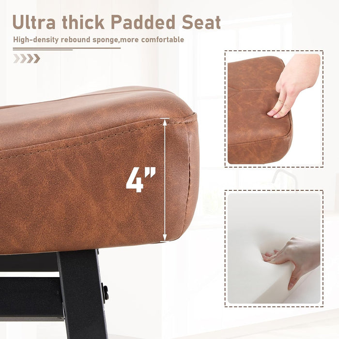 Counter Height Bar Stools Set of 3, 24 Inch Barstools for Kitchen Island | Heavy Duty Metal Base with 4 Inch High-Density Foam Faux Leather Saddle Seats, Kichen Home Bar Dining Room, Brown
