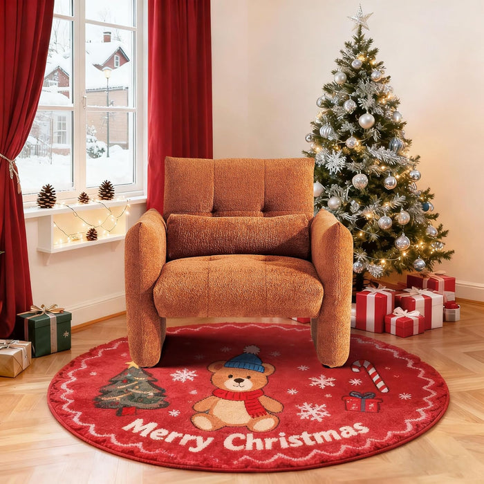 33.9" Accent Chairs, Modern Upgrade Sherpa Fabric Arm Chair Comfy Upholstered Armchair Leisure Single Sofa Chair with a Waist Pillow for Bedroom, Office and Living Room