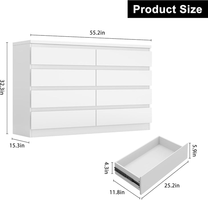 White Solidwood Eight Drawer Dresser Deepstorage Organizer