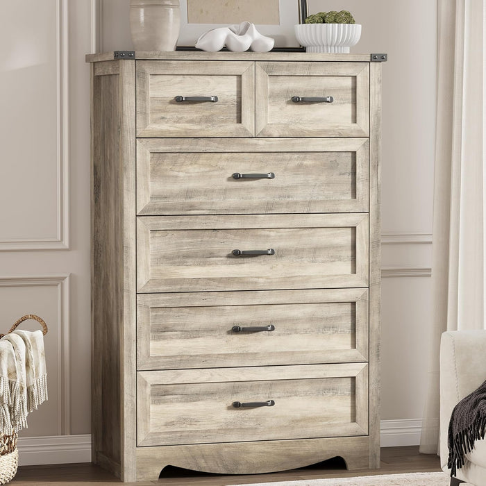 Dresser for Bedroom with 6 Drawers, 49" Tall Wood Chest of Drawers with Deep Drawers & Mental Handle, Modern Dresser TV Stand, Wooden Closet Storage Organizer for Living Room, Hallway, Entryway, Grey