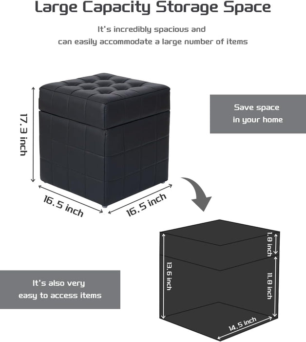 17" Square Storage Ottoman Bench,Wooden Frame Loads,Flip-Top Design,12.2 Gallons,Entryway Bedroom Living Room Foot Stool,Synthetic Leather with Stitching,Light Luxury Modern Style,Ferrous