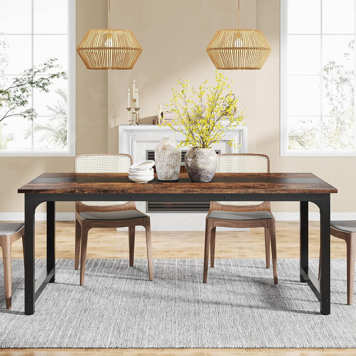 Tribesigns 71"X31.5" Dining Table, Industrial Kitchen Table for 6-8 Person, Rectangular Dinner Table for Dining Room Kitchen Living Room, with Heavy Duty Metal Legs, Brown