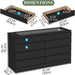 8 Drawer Dresser with Power Outlet, White Dresser for Bedroom Chest of Drawer with Glass Top & LED Light, Modern Double Wide Drawer Organizer Cabinet for Living Room (Black)