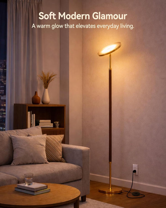 Wood Torchiere Floor Lamp Dimmable Color Temperature