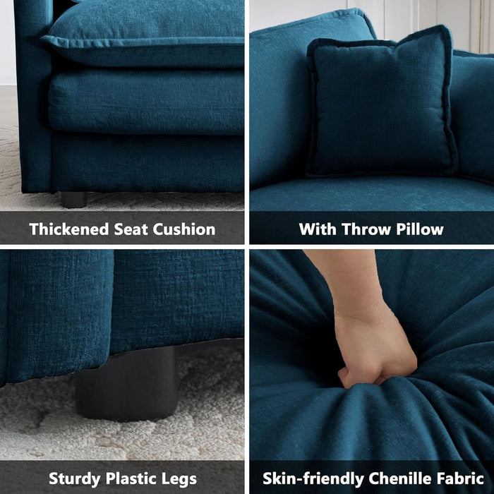 Luxury 3 Piece Sofa Set, 2 Pieces of Single Sofa and 1 Piece of 3 Seater Sofa, Modern Chenille Comfy Cloud Couches Set with 7 Pillows for Living Room Office, Blue