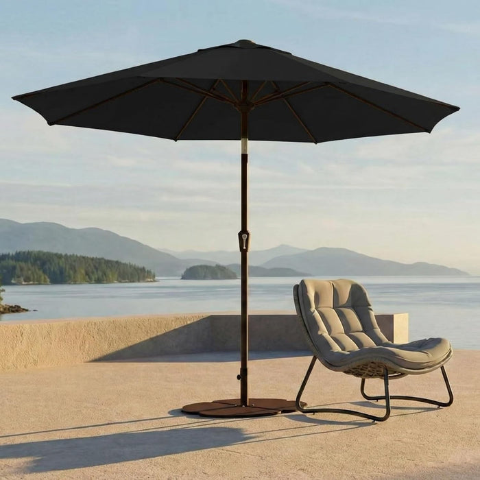 10FT Outdoor Patio Umbrella, round Market Table Umbrella with Push‑Button Tilt and Crank Lift, 8 Sturdy Metal Ribs, UV50+ Protection Canopy for Backyard, Lawn, Deck, Poolside, Garden (Black)