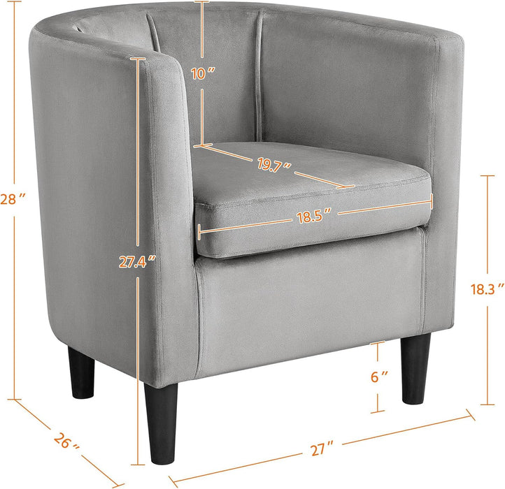 Accent Chair, Modern Velvet Armchairs with Big Ample Seat, Cozy Upholstered Barrel Sofa Chair for Living Room Bedroom Waiting Room, Set of 2, Gray