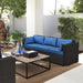 3-Seat Patio Wicker Sofa, Outdoor Rattan Couch with Furniture Cover, Deep Seat High Back with Cushions & Throw Pillows for Deck/Porch/Balcony/Yard, Brown/Dark Blue
