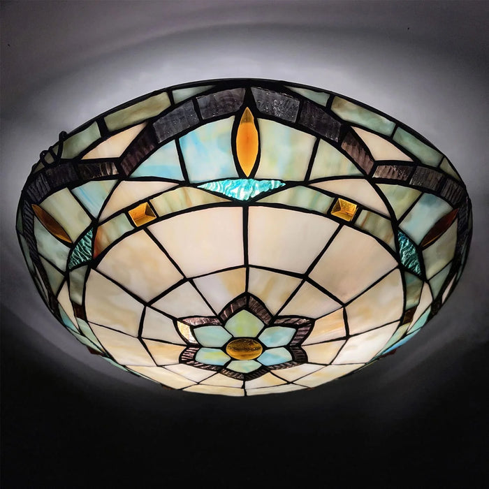 Tiffany 16'' Ceiling Light Fixtures Flush Mount 3-Light,Stained Glass Flush Mount Ceiling Lamp