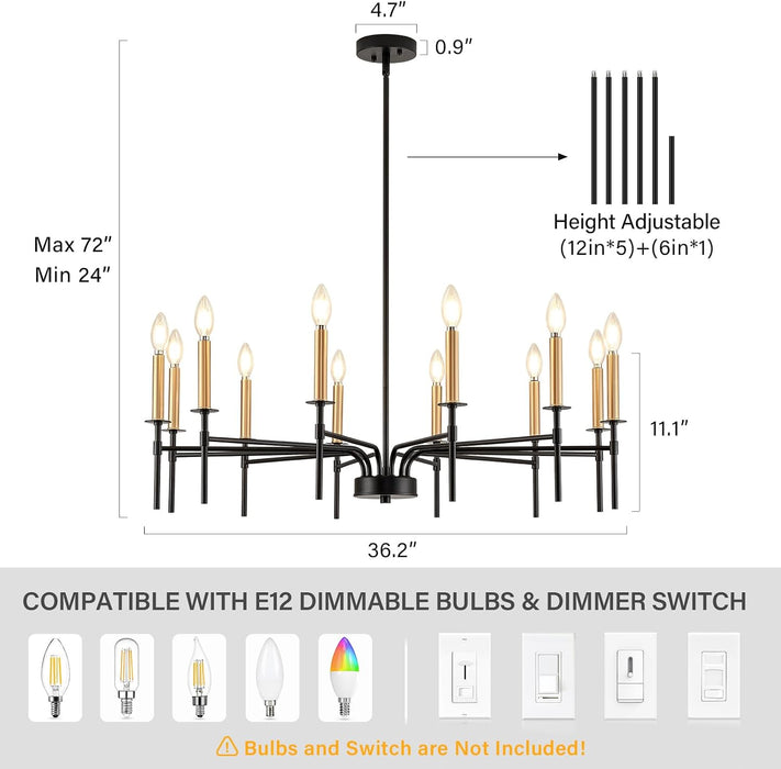 Modern Farmhouse Black and Gold Chandeliers for Dining Room