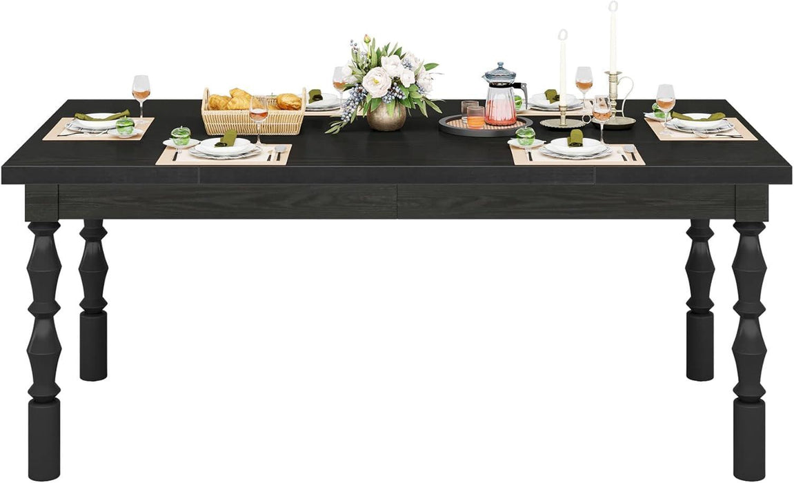 62” Wood Dining Table for 4-6 People, Farmhouse Large Rectangle Kitchen Table, Modern Dinner Table Kitchen & Dining Room Furniture with Carved Turned Legs