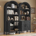 71" Tall Arched Bookshelf, 5-Tier Arched Bookcase with Door & Storage Cabinet, Farmhouse Display Bookshelf Cabinet with Adjustable Shelf, Freestanding Wood Bookcase for Home Office, Study