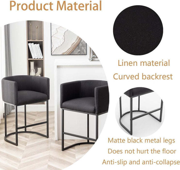 Counter Height Bar Stools Set of 3, Modern Bar Stool with Back, Barrel Bar Chairs with Metal Frames, Upholstered Barstools for Kitchen Island, Pub, Club (Black)
