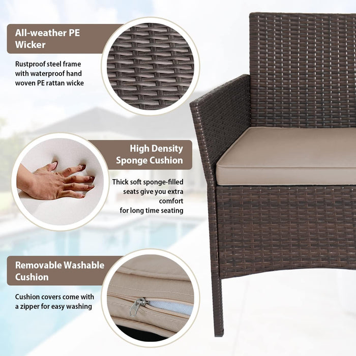 3-Piece Outdoor Wicker Conversation Bistro Set Outdoor Patio Porch Furniture Sets for Yard, Garden with 2 PE Rattan Wicker Chairs, 2 Cushions,1 Coffee Table