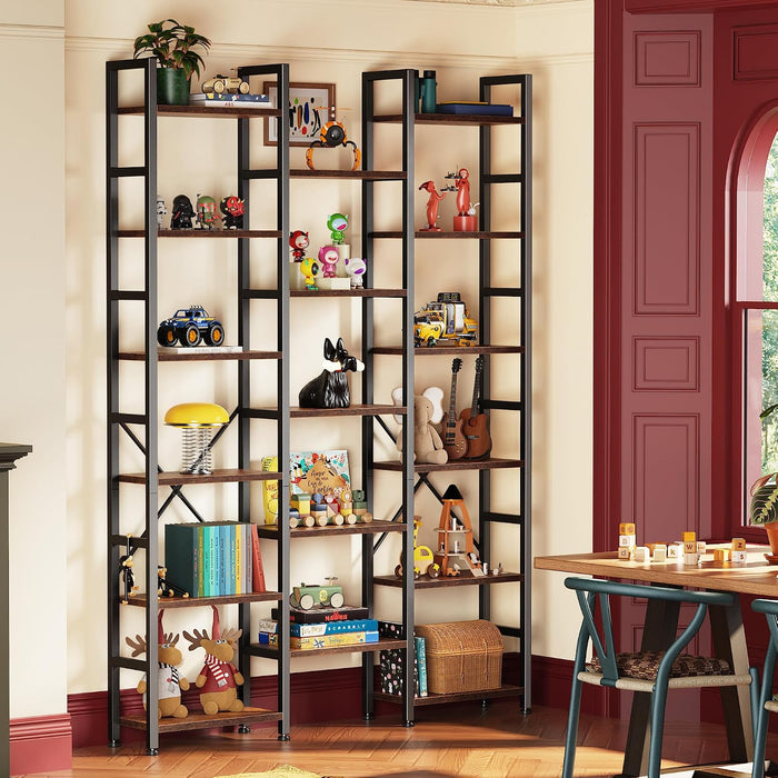 6 Tier Bookshelf, 75'' Tall Bookcase, 17 Open Shelves, Rustic Brown