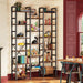 6 Tier Bookshelf, 75'' Tall Bookcase, 17 Open Shelves, Rustic Brown
