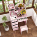 5-Drawers Pink Makeup Vanity Dressing Table Set with Stool, Mirror and Storage Shelves Girls Dressing Table