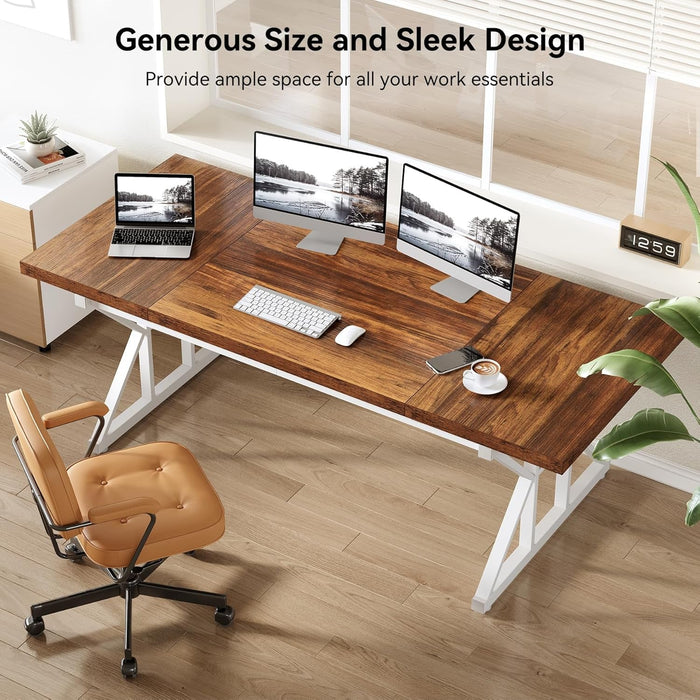 70.8-Inch Large Executive Desk, Modern Computer Office Desk, Wooden Writing Desk Study Table for Home Office