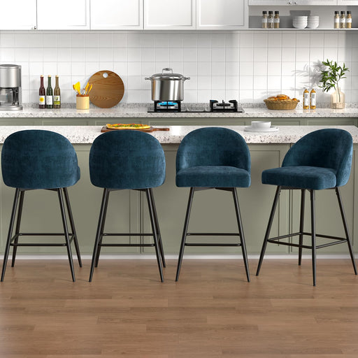 Counter Height Bar Stools Set of 4, 360° Swivel Upholstered Barstools with Backs and Metal Legs, 27" Seat Height Modern Bar Stools for Kitchen Island, Home Bar, Line Fabric in Navy Blue