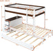 Twin over Twin Bunk Bed Twin Size Trundle, Wood Twin Bunk Bed with USB Ports, Storage and Desk, White+Walnut