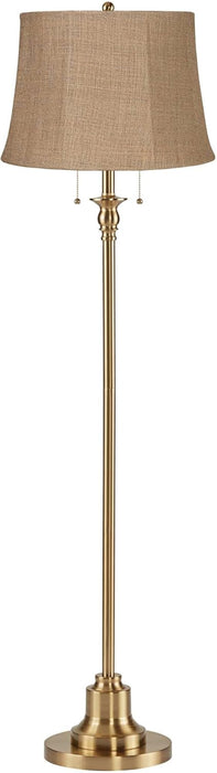 Dyna Traditional 58" Tall Standing Floor Lamp Skinny Pole Pull Chain Gold Antique Brass Finish Living Room Bedroom House Reading Office Home Decor Entryway Dining Natural Burlap Shade